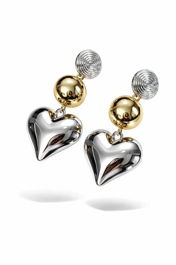 Bloom Silver Gold Kalp Uçlu Sallantılı Küpe